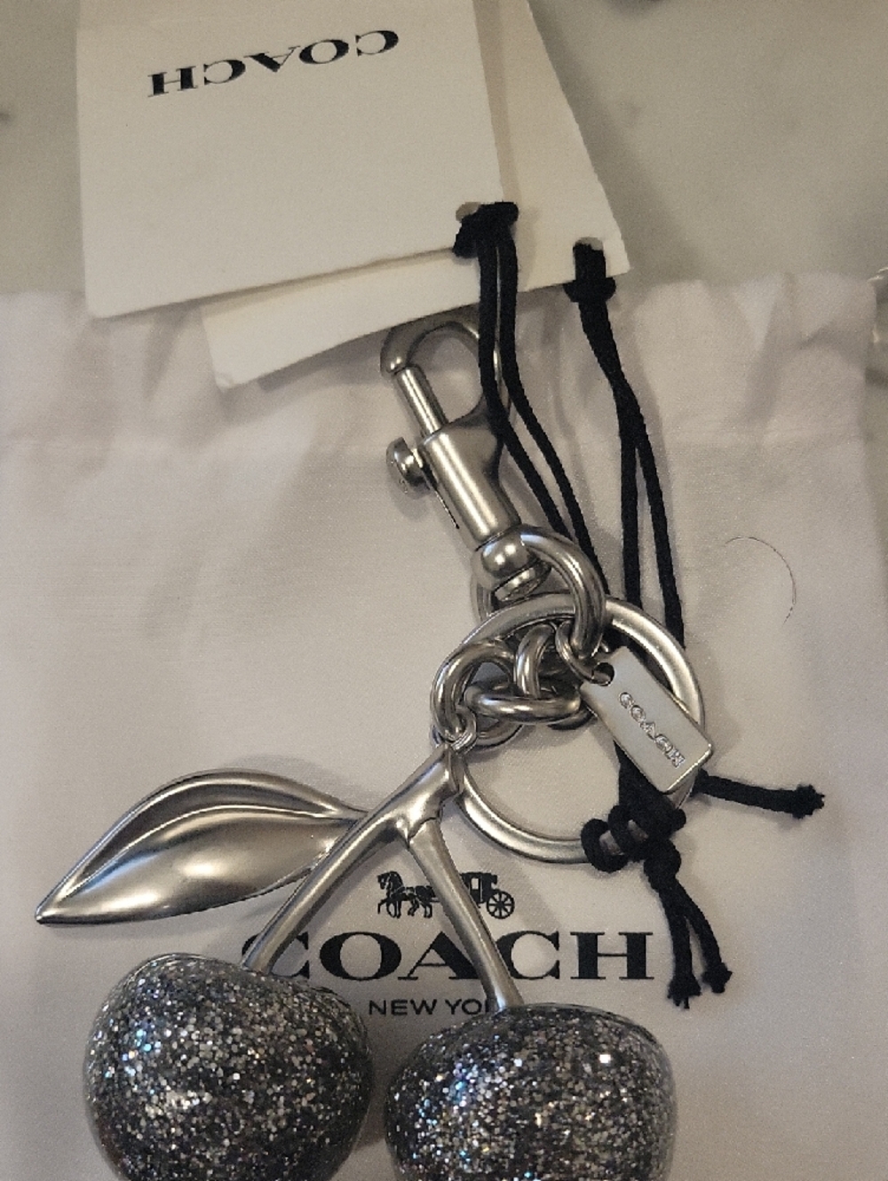 NWT Coach Silver Glitter Cherry Bag Charm - Picture 2 of 5